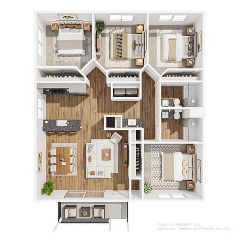 Floor plan for 4 beds, 2 baths